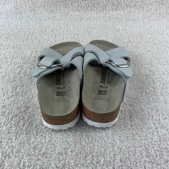 Birkenstock Siena Big Buckle Washed Metallic White Suede Leather 38 Eur - Picture 3 of 9